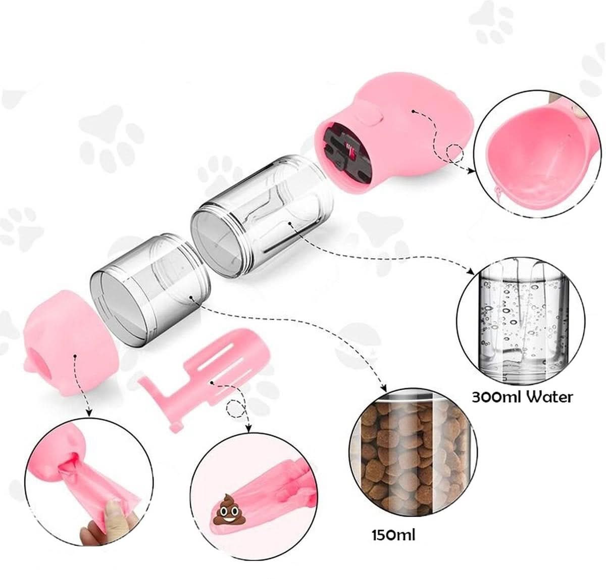 Borraccia WalkiePet – Portatile 2-in-1 per bere e dare da mangiare al cane, con porta sacchetti igienici