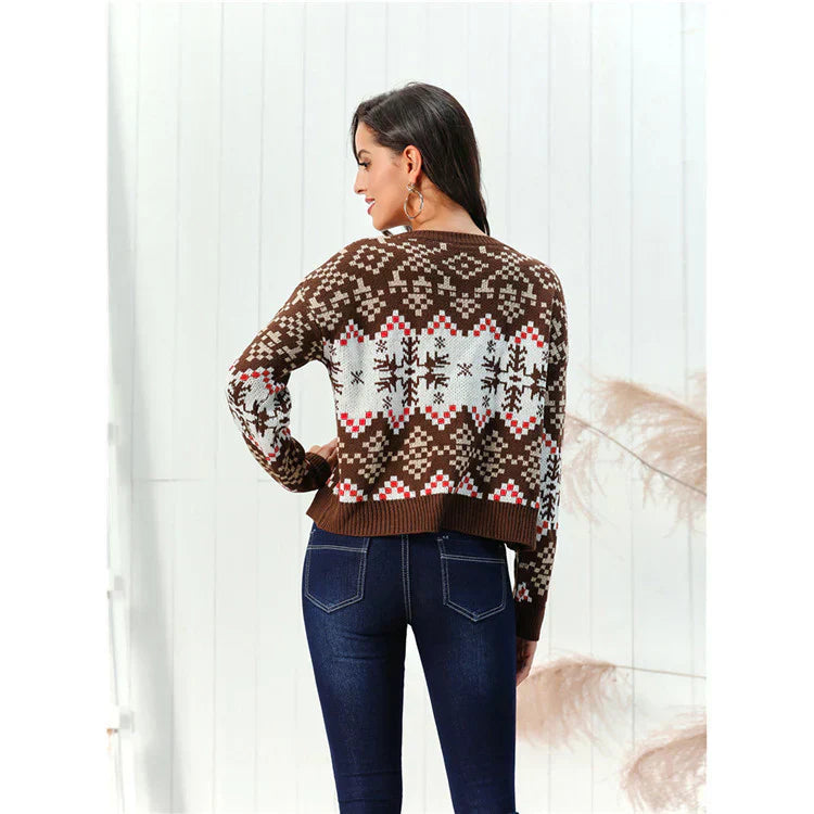 Maglione Donna Lungo Elegante in Misto Lana Jacquard