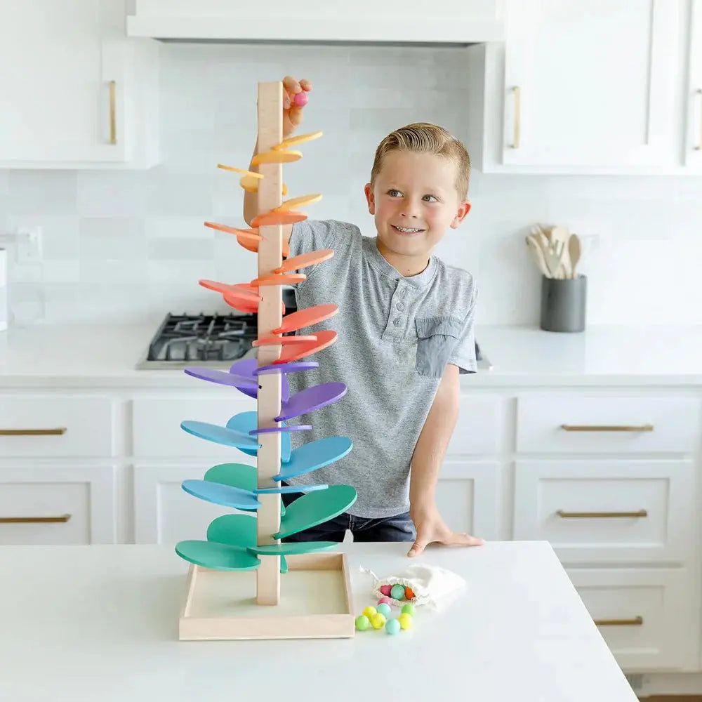 Gioco Montessori Sensoriale per bambini | Albero Arcobaleno con Palline in Legno