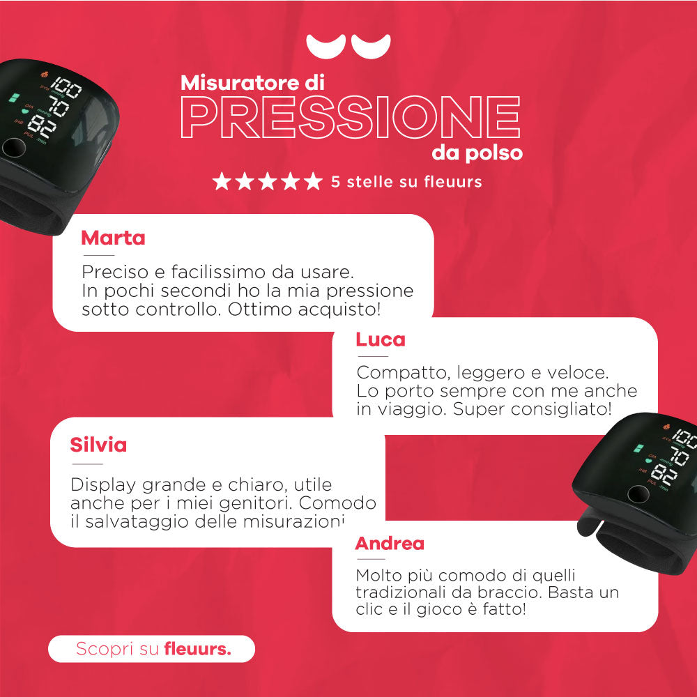 Misuratore di Pressione da Polso con Display LED Touchscreen & Voice Report in Italiano