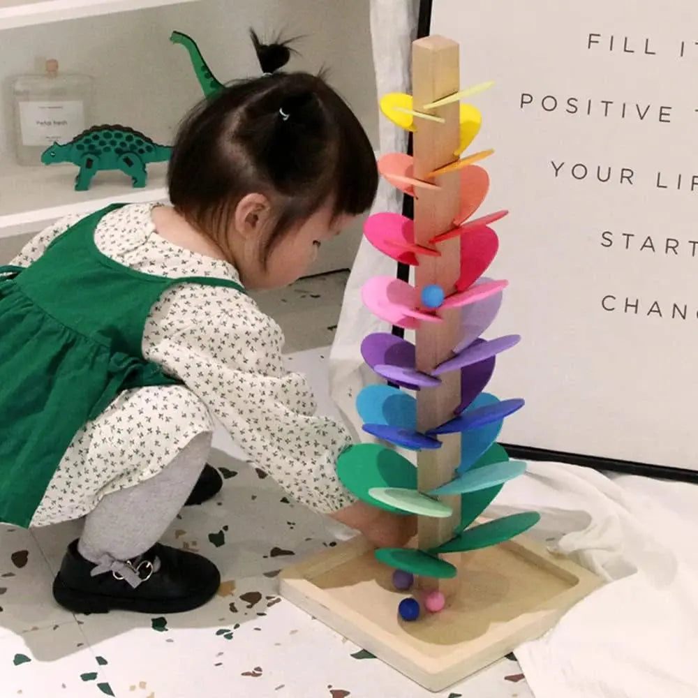 Gioco Montessori Sensoriale per bambini | Albero Arcobaleno con Palline in Legno