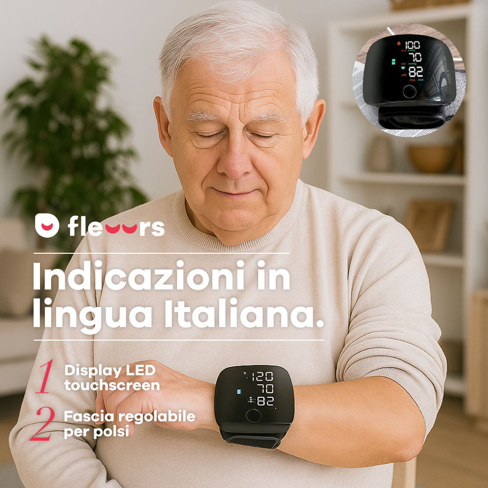 Misuratore di Pressione da Polso con Display LED Touchscreen & Voice Report in Italiano