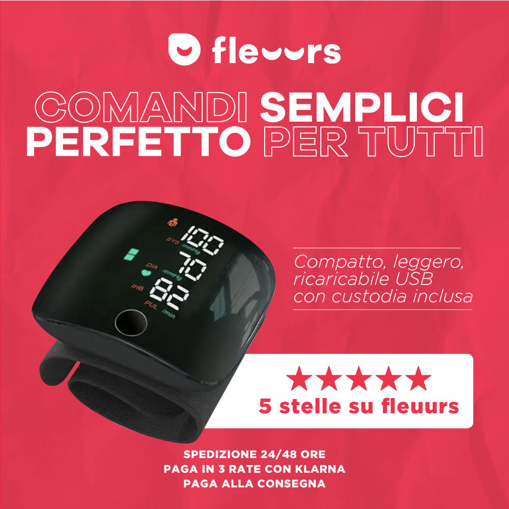 Misuratore di Pressione da Polso con Display LED Touchscreen & Voice Report in Italiano