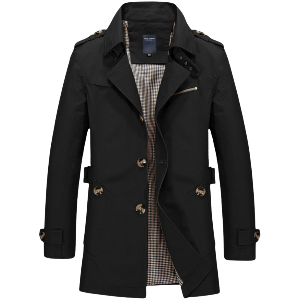 Trench Impermeabile da Uomo – Stile Militare con Tasca con Cerniera