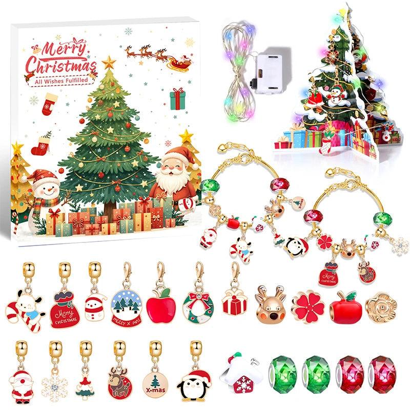 CrystalJoy | Set di braccialetti natalizi per bambini con conto alla rovescia e perline colorate