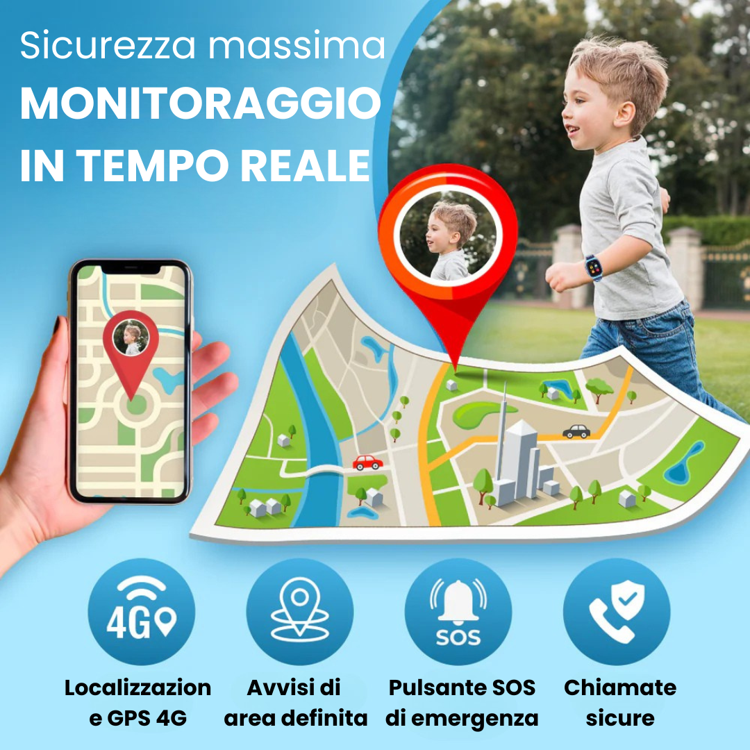 Orologio GPS Bambini senza Abbonamento con Chiamate e Zona Sicura – Rassivo™