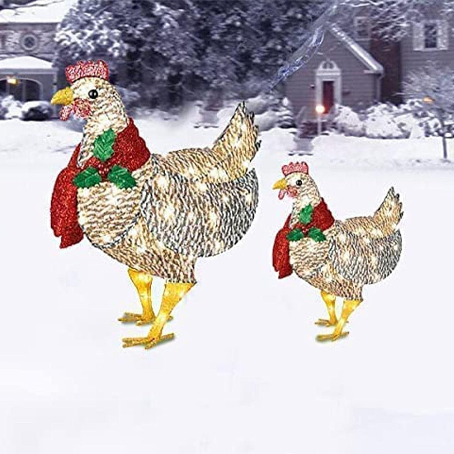 FestiveGlow | Affascinante decorazione da giardino a forma di pollo luminoso con sciarpa