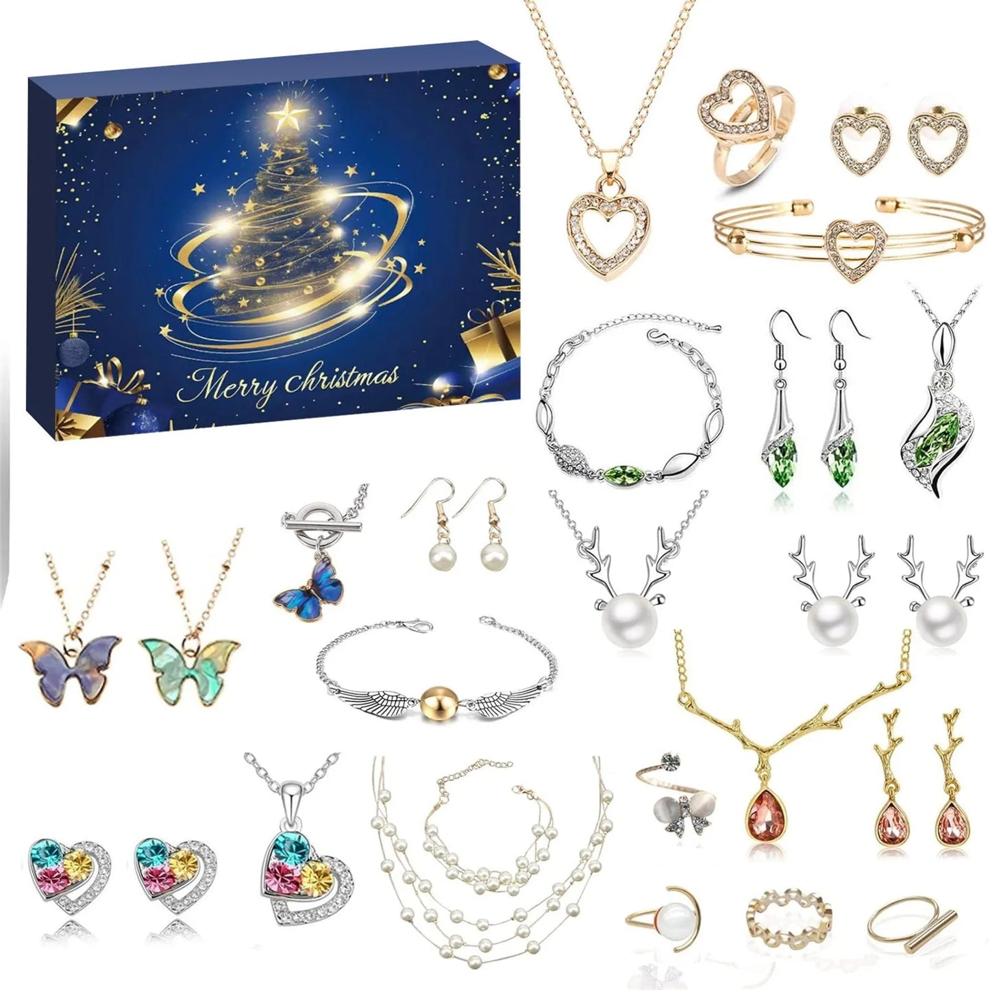 FestiviJoy | Calendario dell'Avvento colorato con 24 accessori natalizi unici