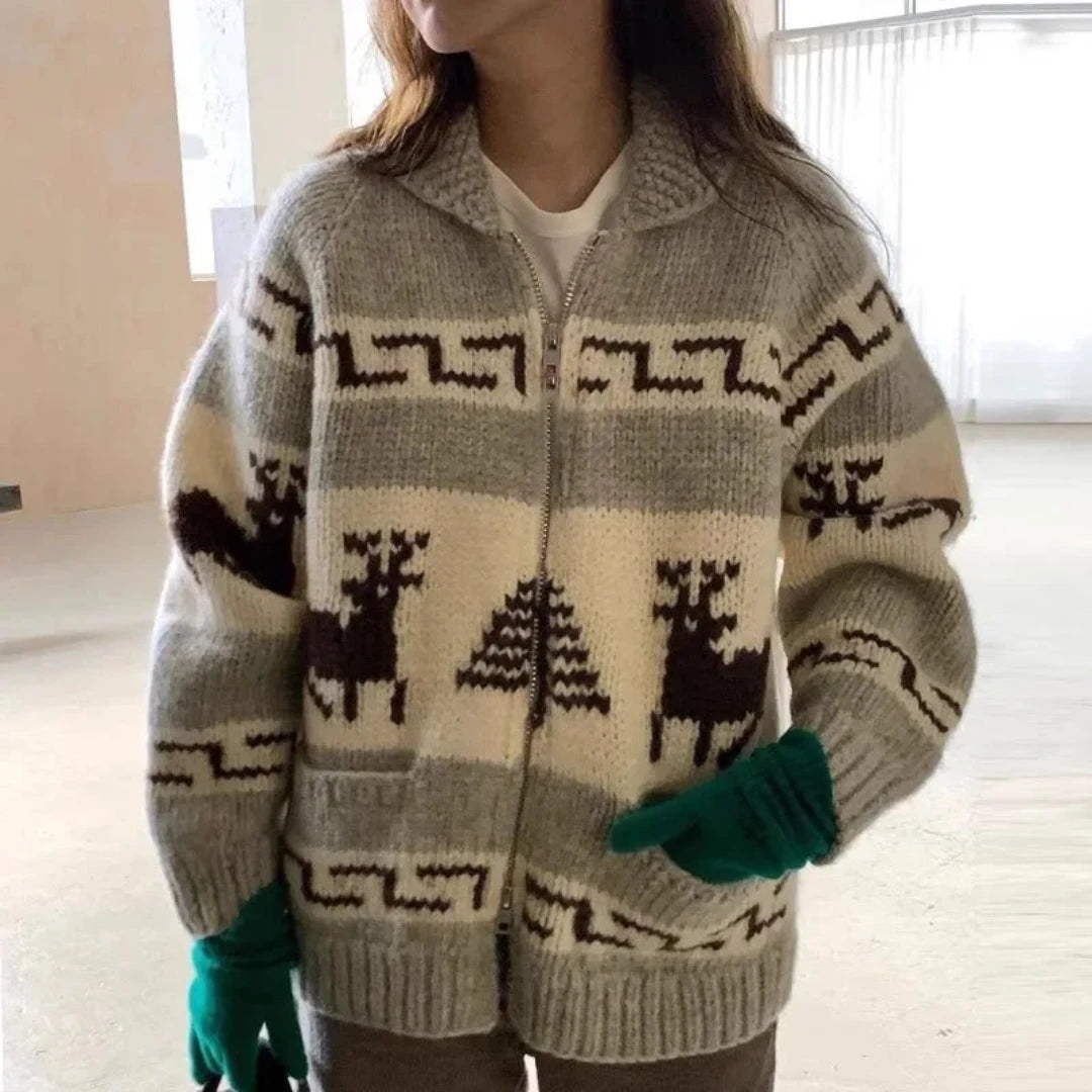 Giacca natalizia da donna in stile vintage, materiale caldo