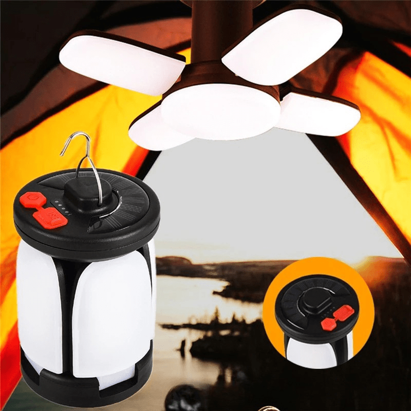 CAMPORA – Lanterna da campeggio solare con alimentazione USB e pannelli luminosi pieghevoli a 90°
