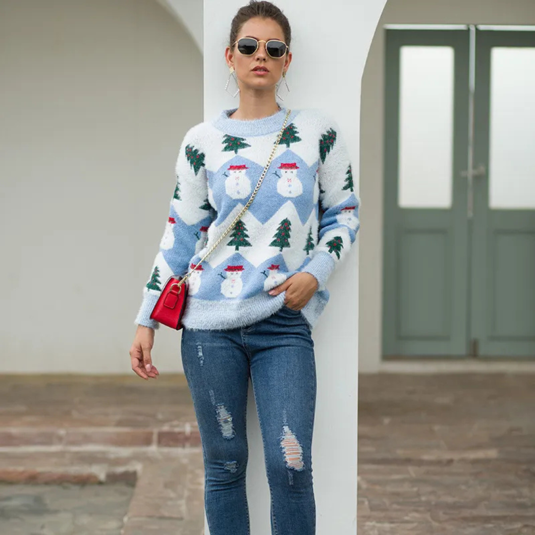 Maglione natalizio da donna in caldo acrilico lavorato a maglia