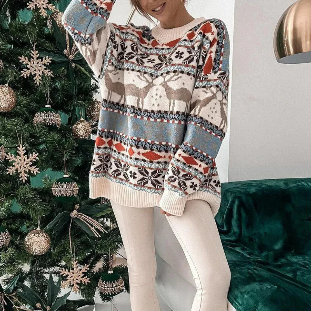Maglione natalizio oversize da donna in tessuto morbido