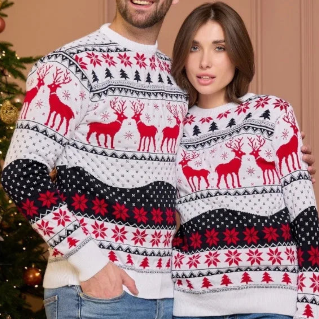 Maglione natalizio unisex con motivo di renne festive, lavorato a maglia calda