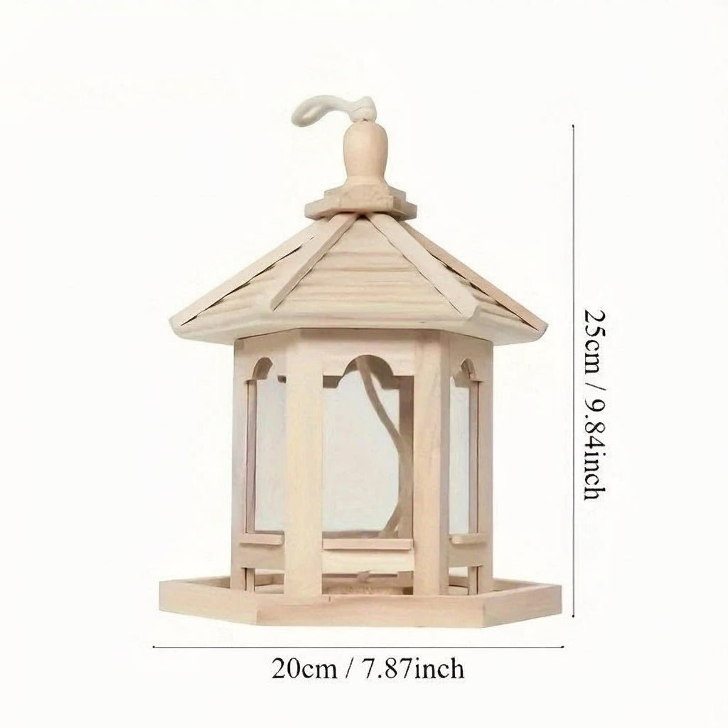 NATUREWELL – Casetta per uccelli rustica fatta a mano con sistema idrico integrato in legno