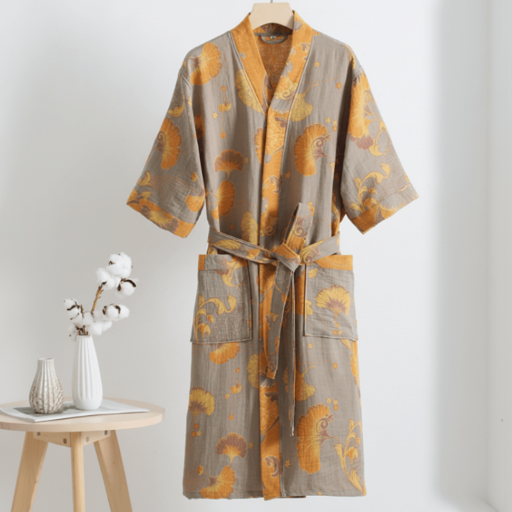 KIMOGINKO – Accappatoio kimono reversibile realizzato in cotone biologico per un comfort traspirante