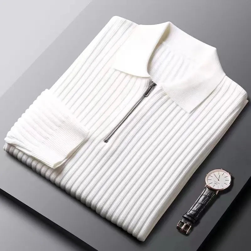 Maglione Uomo | Pullover in Lana con Mezza Zip e Collo Polo