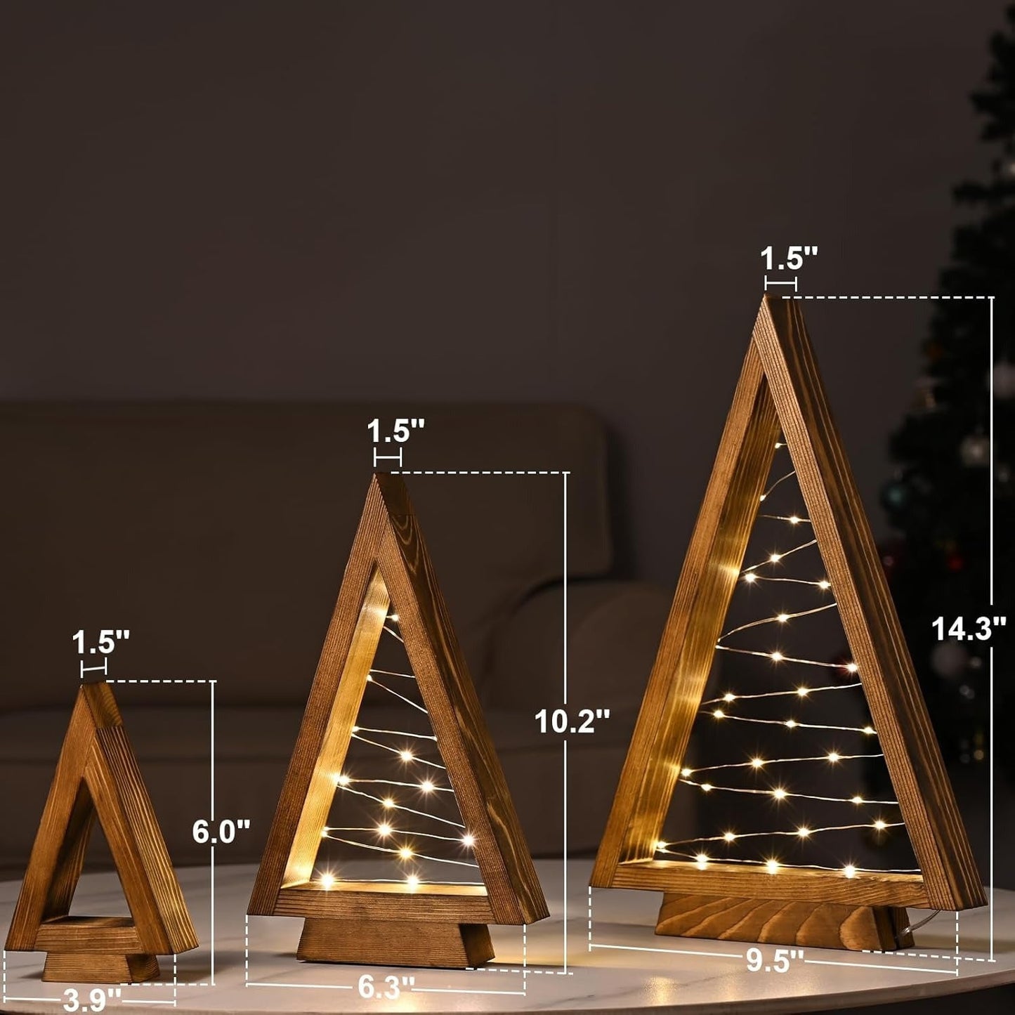 Albero di Natale da Tavolo in Legno con Luci LED Set Moderno
