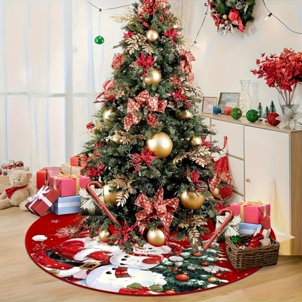 Copertura Albero di Natale Rotonda in Poliestere con Motivo di Babbo Natale – Decorazione Natalizia