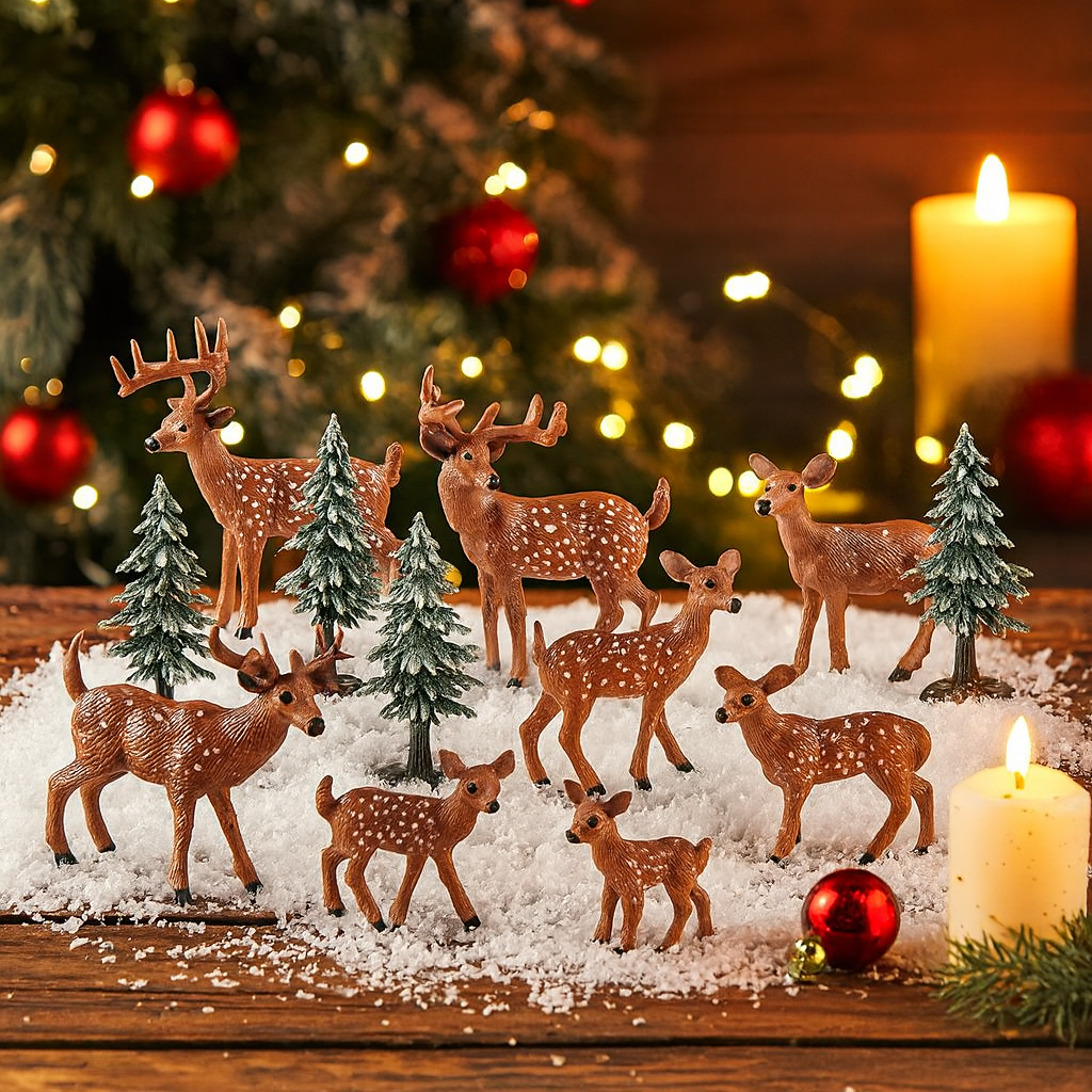 Decorazione da Tavola Natalizia Set di Figure in PVC Babbo Natale e Renna