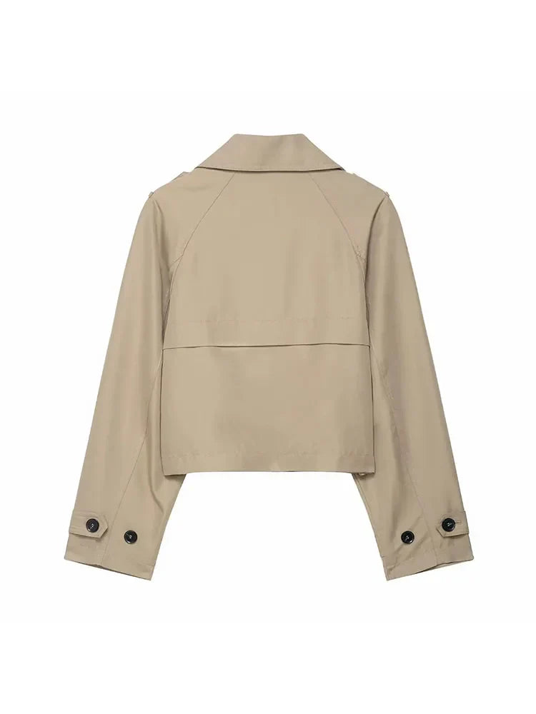 Trench corto da donna doppiopetto con tasche – Giacca elegante per l’autunno e l’inverno