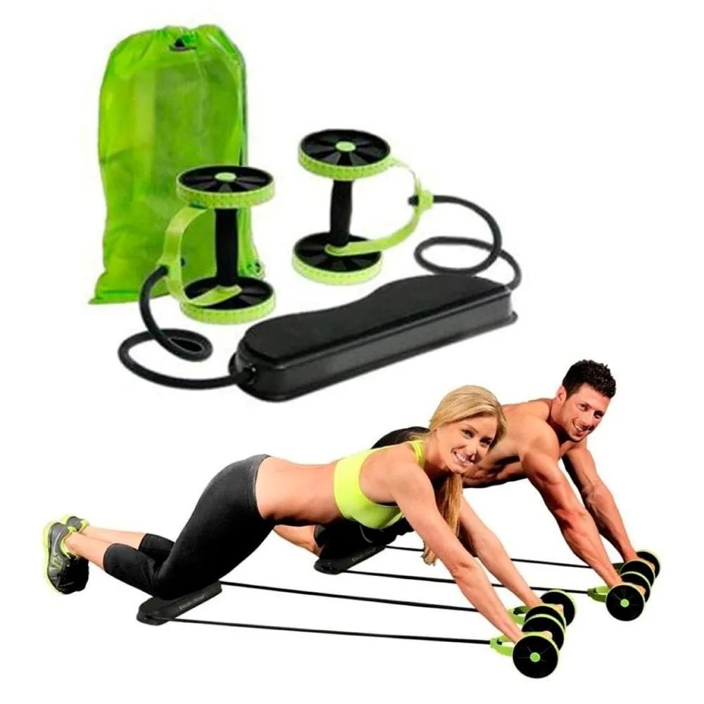 AB Roller con Corda di Trazione e Doppie Ruote – Allenamento Completo & Portatile con 44 Esercizi