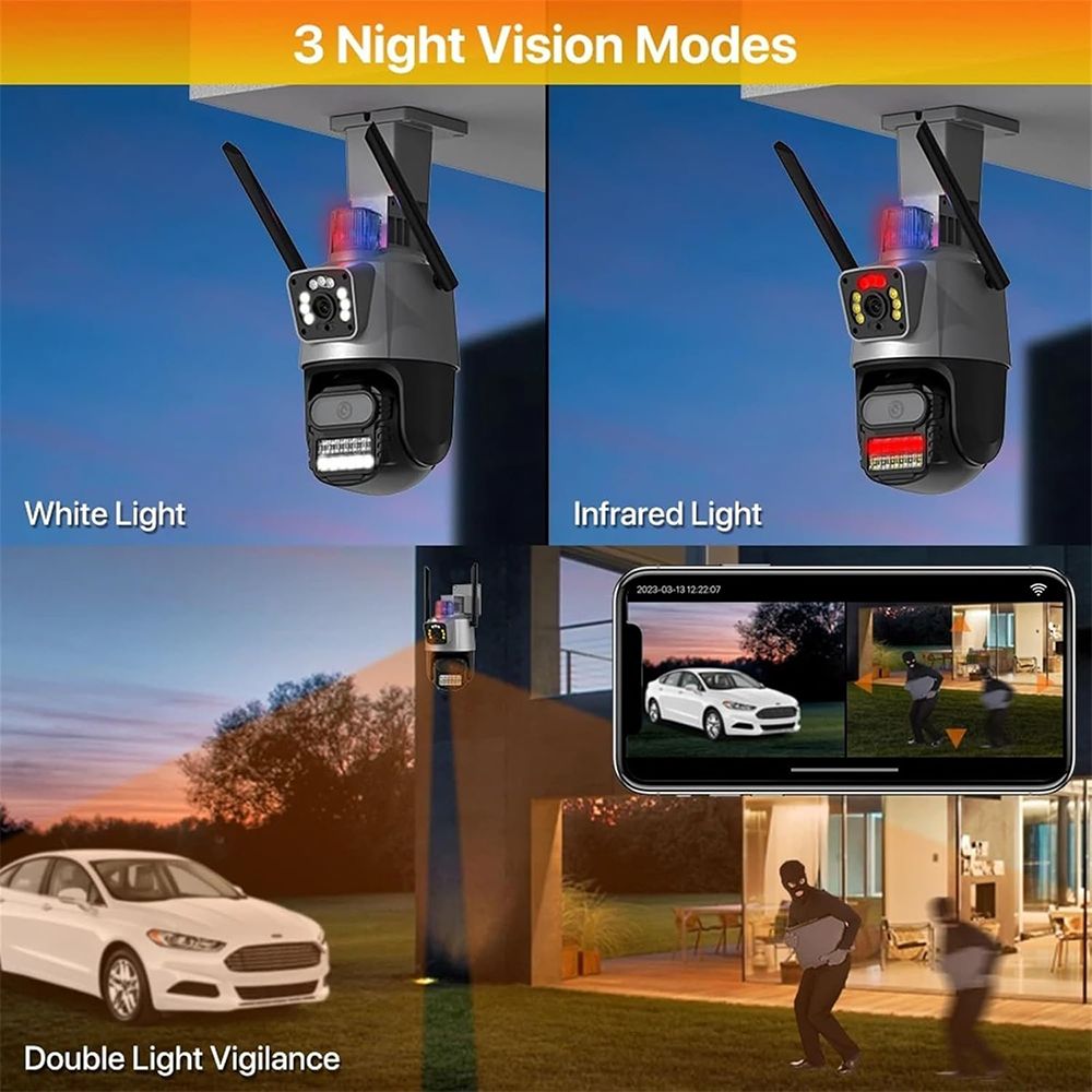 Telecamera PTZ 3 Lenti™ – Visione Doppia, Bluetooth, Antenna 5dBi & Rotazione Completa