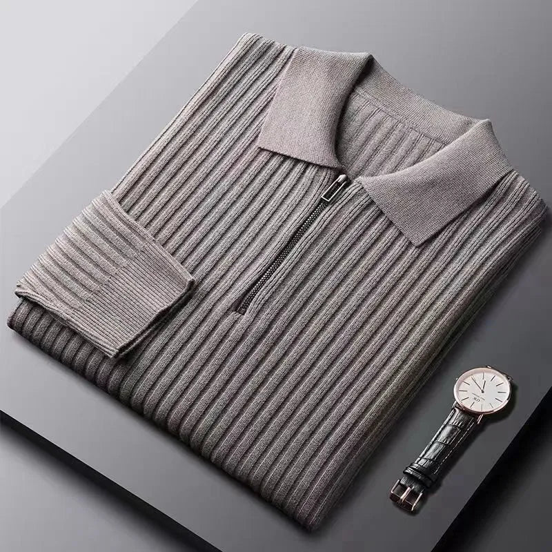 Maglione Uomo | Pullover in Lana con Mezza Zip e Collo Polo