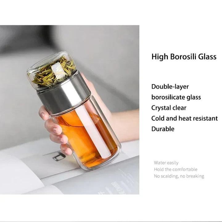 Bottiglia in vetro borosilicato a doppia parete con infusore per tè, 430 ml