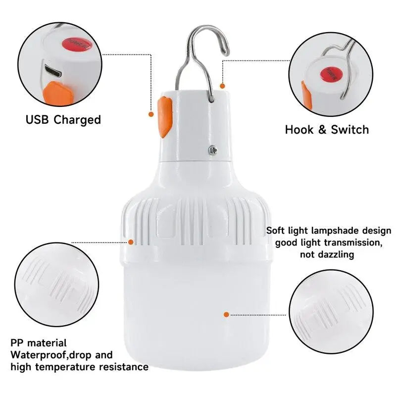 Lanterna da Campeggio LED Ricaricabile | Potente, Resistente & con Porta USB