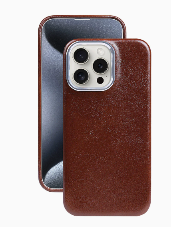 Custodia in vera pelle oil-wax per iPhone 13–16 con anello magnetico