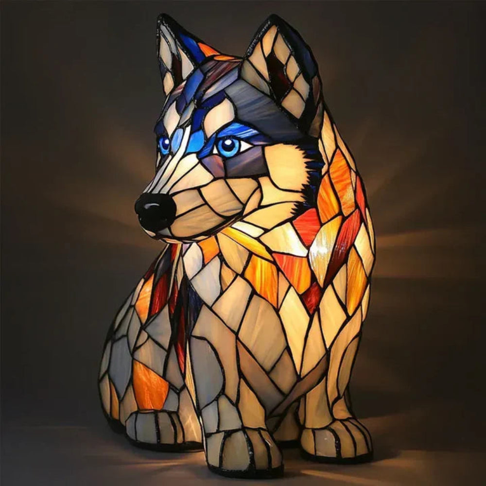 Lampada da tavolo cane stile Tiffany | Design bulldog francese in vetro colorato