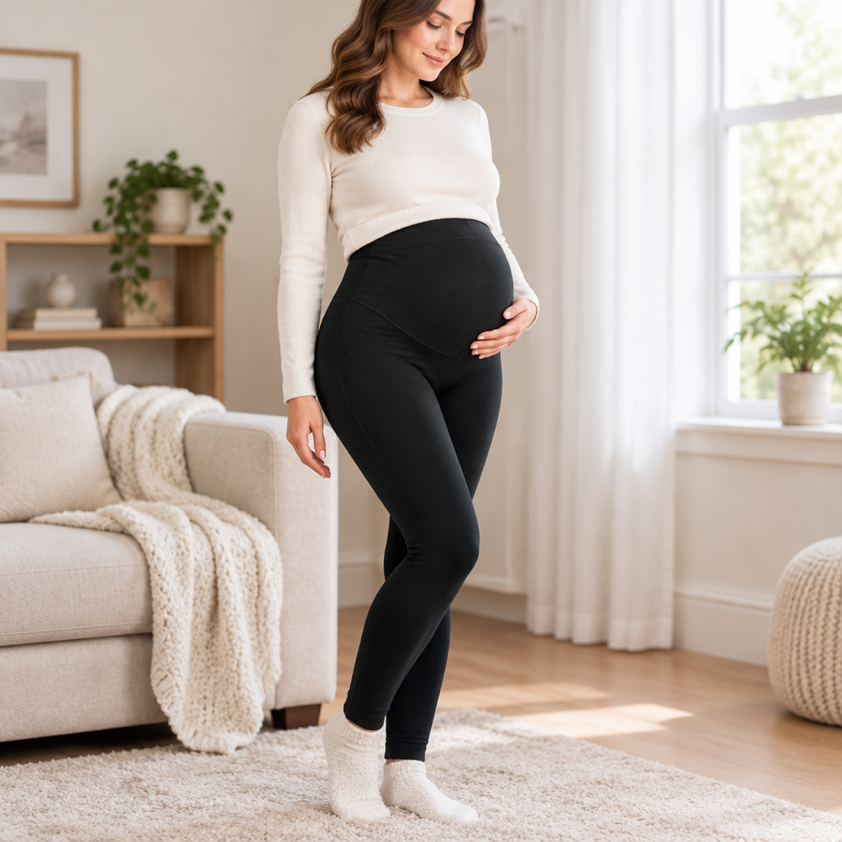 Leggings premaman felpati con pannello di supporto per il pancione