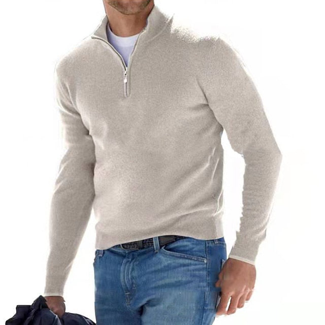 Maglione da uomo in lana merino con scollo a V e dettaglio zip