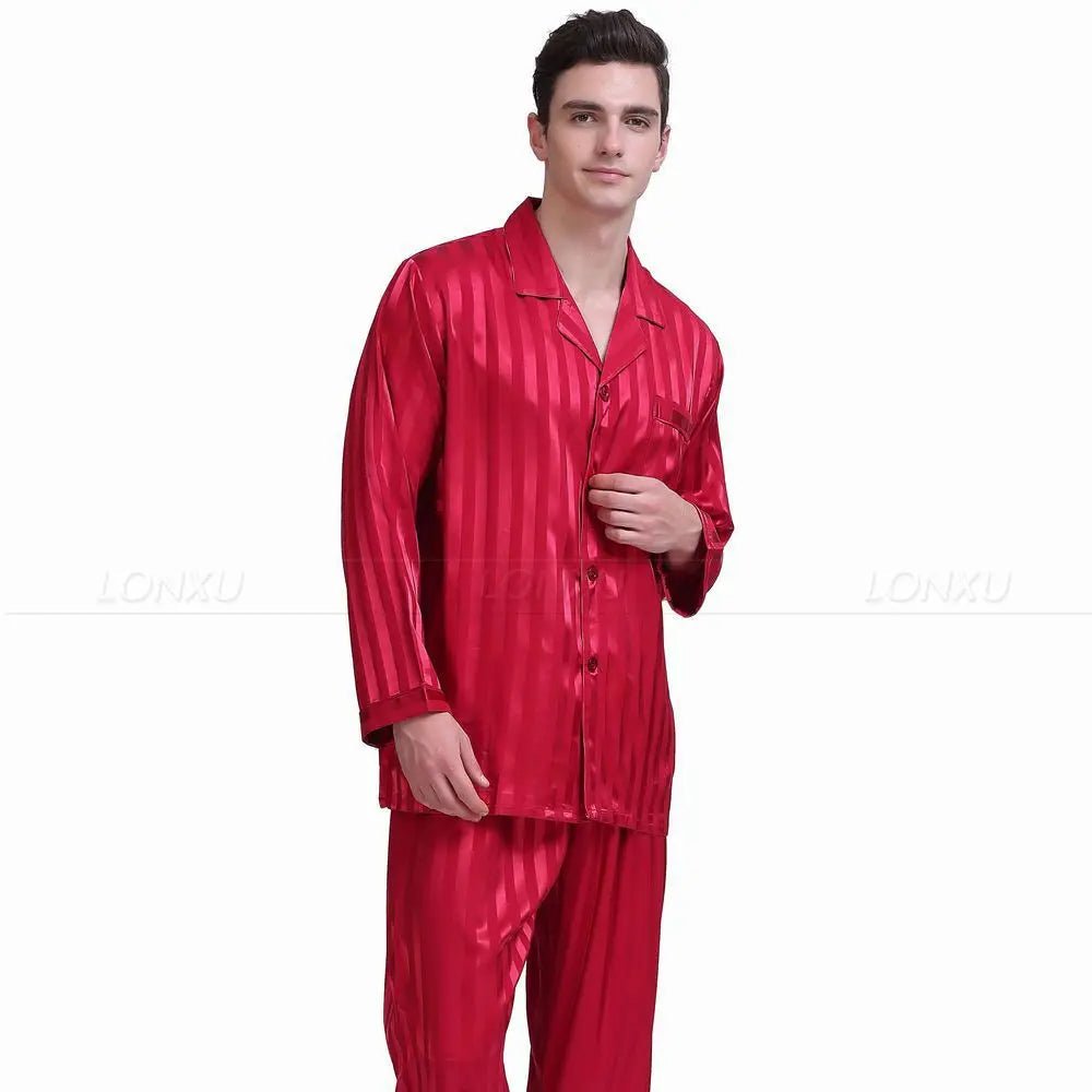 Pigiama da uomo in raso – set pigiama a righe effetto seta di lusso per uomo, elegante per dormire e rilassarsi, 7 color