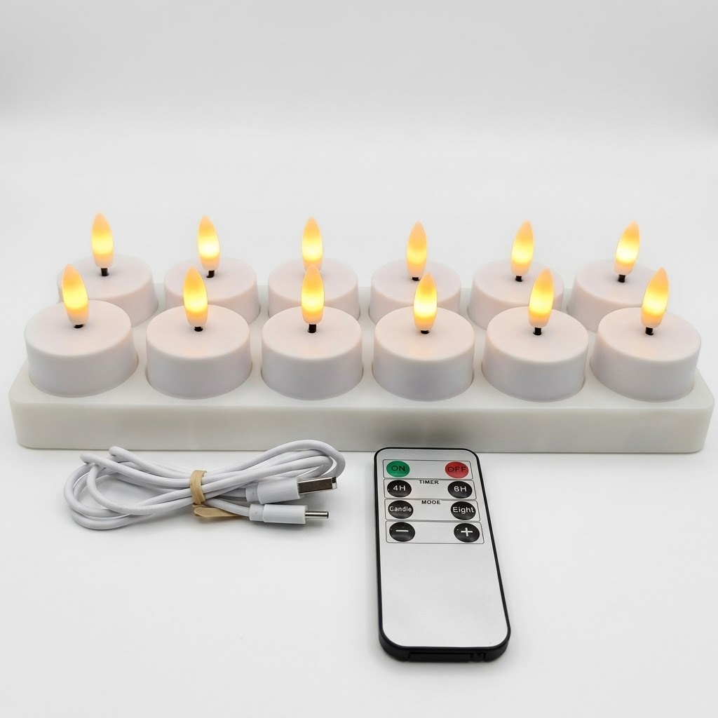Set Candele LED Ricaricabili USB con Telecomando e Timer