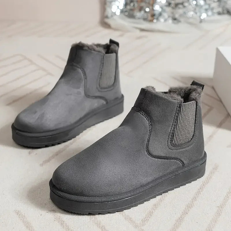 Stivaletti da donna foderati in pelliccia ecologica, scamosciato sintetico, elastici laterali e suola chunky, 5 colori,