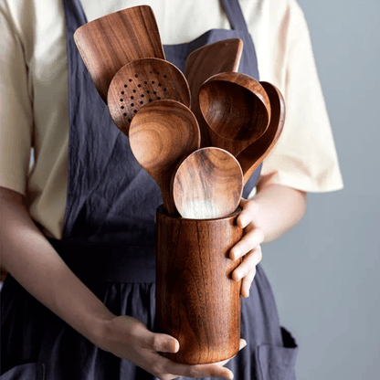 Set di utensili da cucina in legno di teak - Utensili da cucina eleganti per gadget da cucina moderni