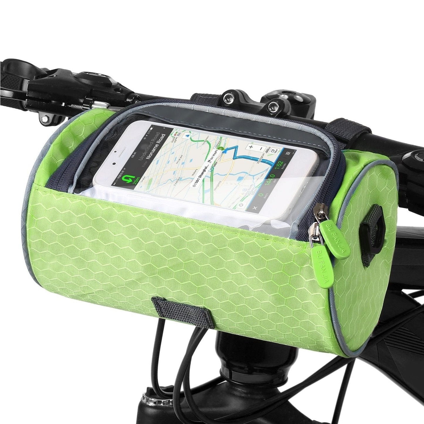 Borsa da manubrio pratica per bicicletta con porta-smartphone e materiale resistente all'acqua