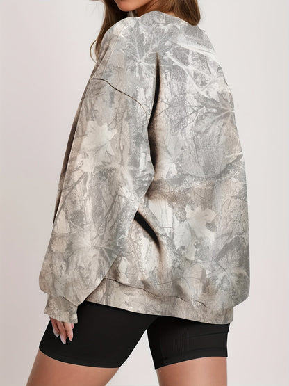 UrbanLeaf™ Felpa Oversize Camouflage da Donna – Sweatshirt Loose a Maniche Lunghe con Polsini a Coste