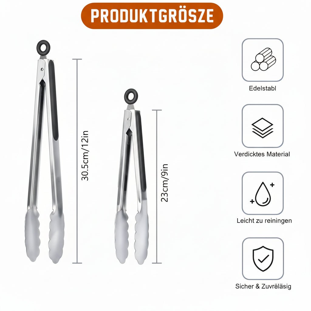 HAUSGOLD - Pinze per griglia e cucina in acciaio inossidabile con manico in silicone, 22,86 cm e 30,48 cm