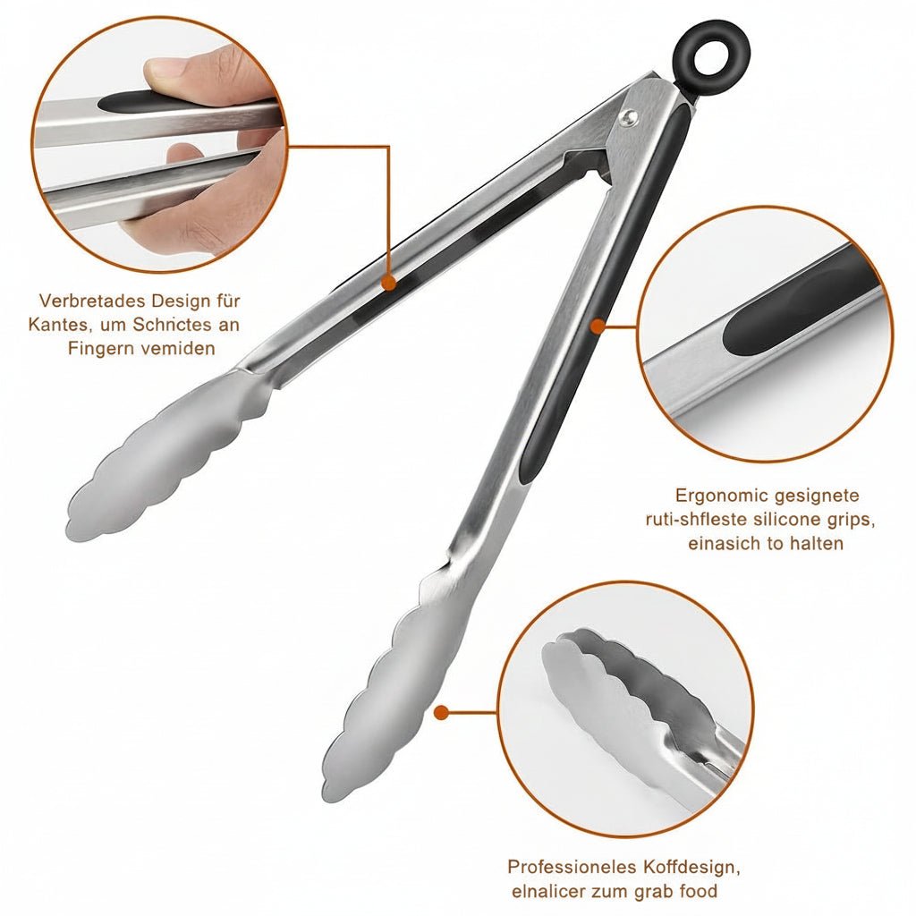 HAUSGOLD - Pinze per griglia e cucina in acciaio inossidabile con manico in silicone, 22,86 cm e 30,48 cm