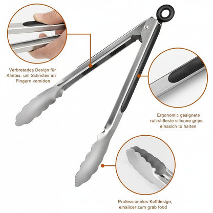 HAUSGOLD - Pinze per griglia e cucina in acciaio inossidabile con manico in silicone, 22,86 cm e 30,48 cm