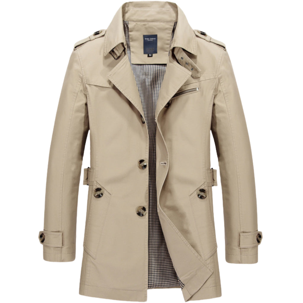Trench Impermeabile da Uomo – Stile Militare con Tasca con Cerniera