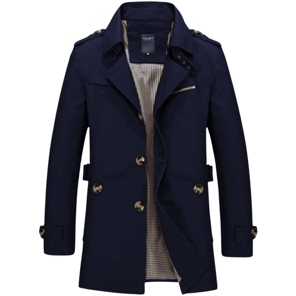 Trench Impermeabile da Uomo – Stile Militare con Tasca con Cerniera