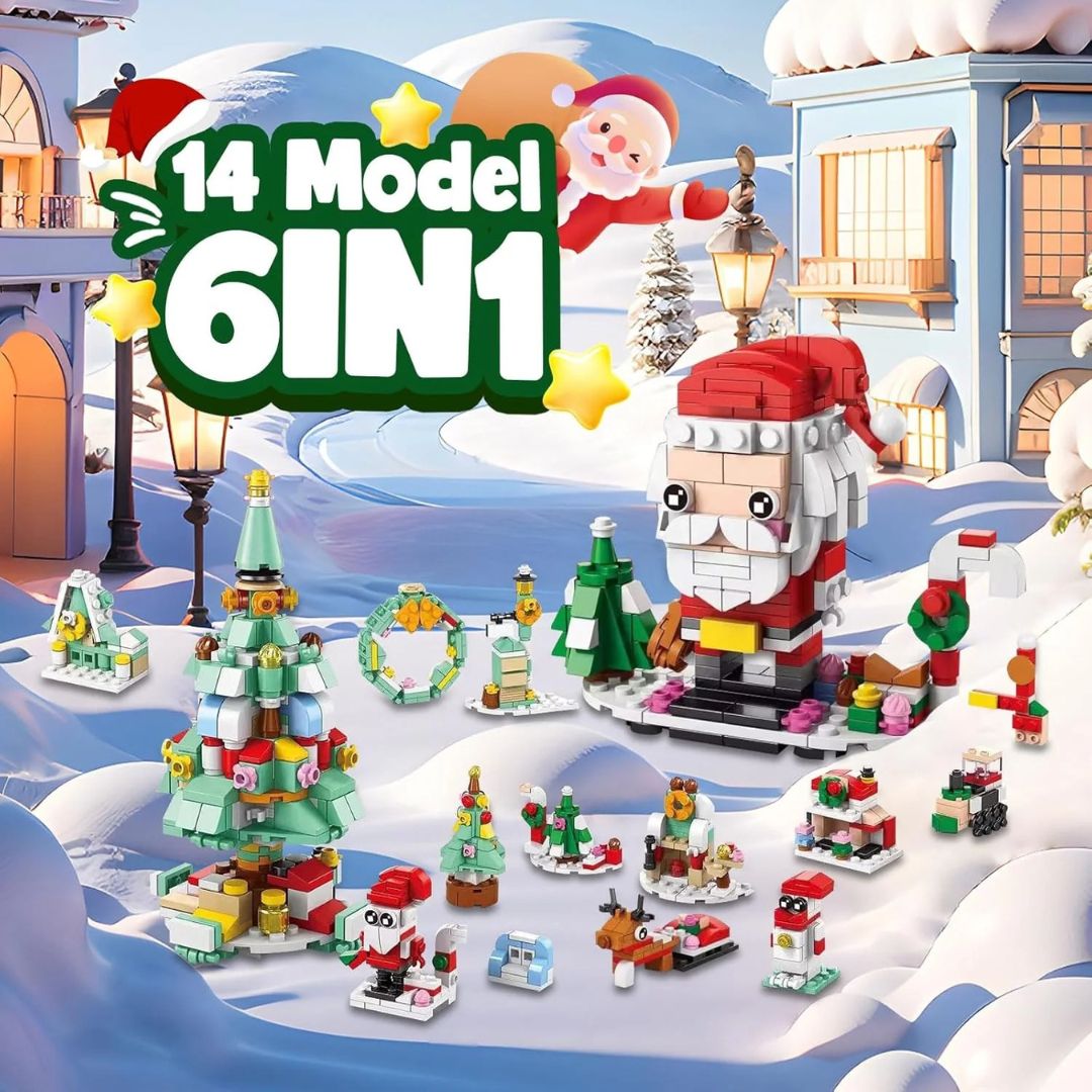 Calendario dell'Avvento di Natale – Set di blocchi 6 in 1 con Babbo Natale e albero