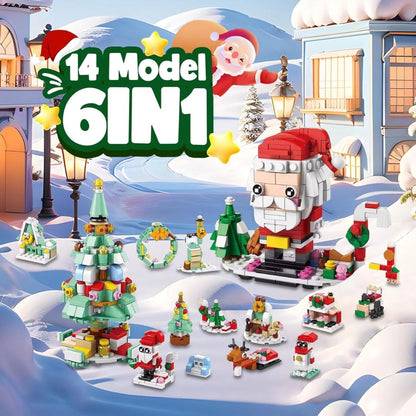 Calendario dell'Avvento di Natale – Set di blocchi 6 in 1 con Babbo Natale e albero