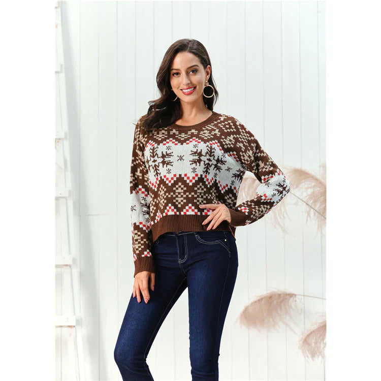 Maglione Donna Lungo Elegante in Misto Lana Jacquard