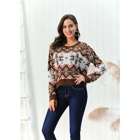 Maglione Donna Lungo Elegante in Misto Lana Jacquard