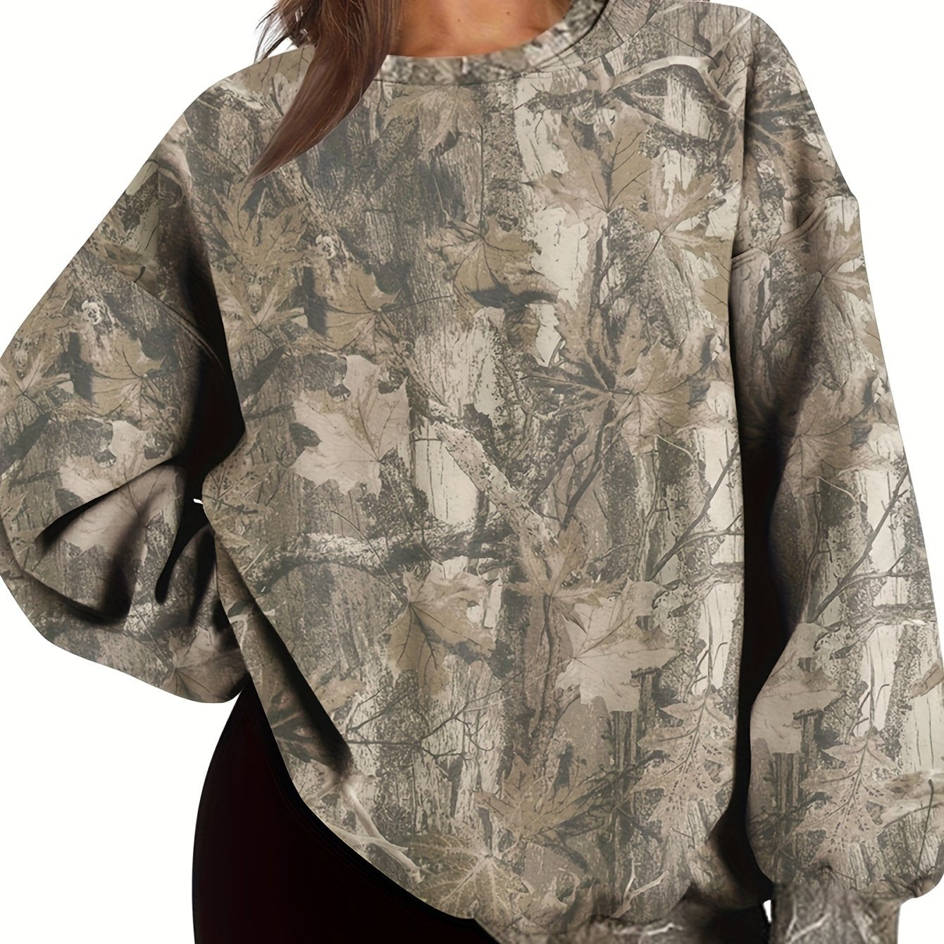 UrbanLeaf™ Felpa Oversize Camouflage da Donna – Sweatshirt Loose a Maniche Lunghe con Polsini a Coste