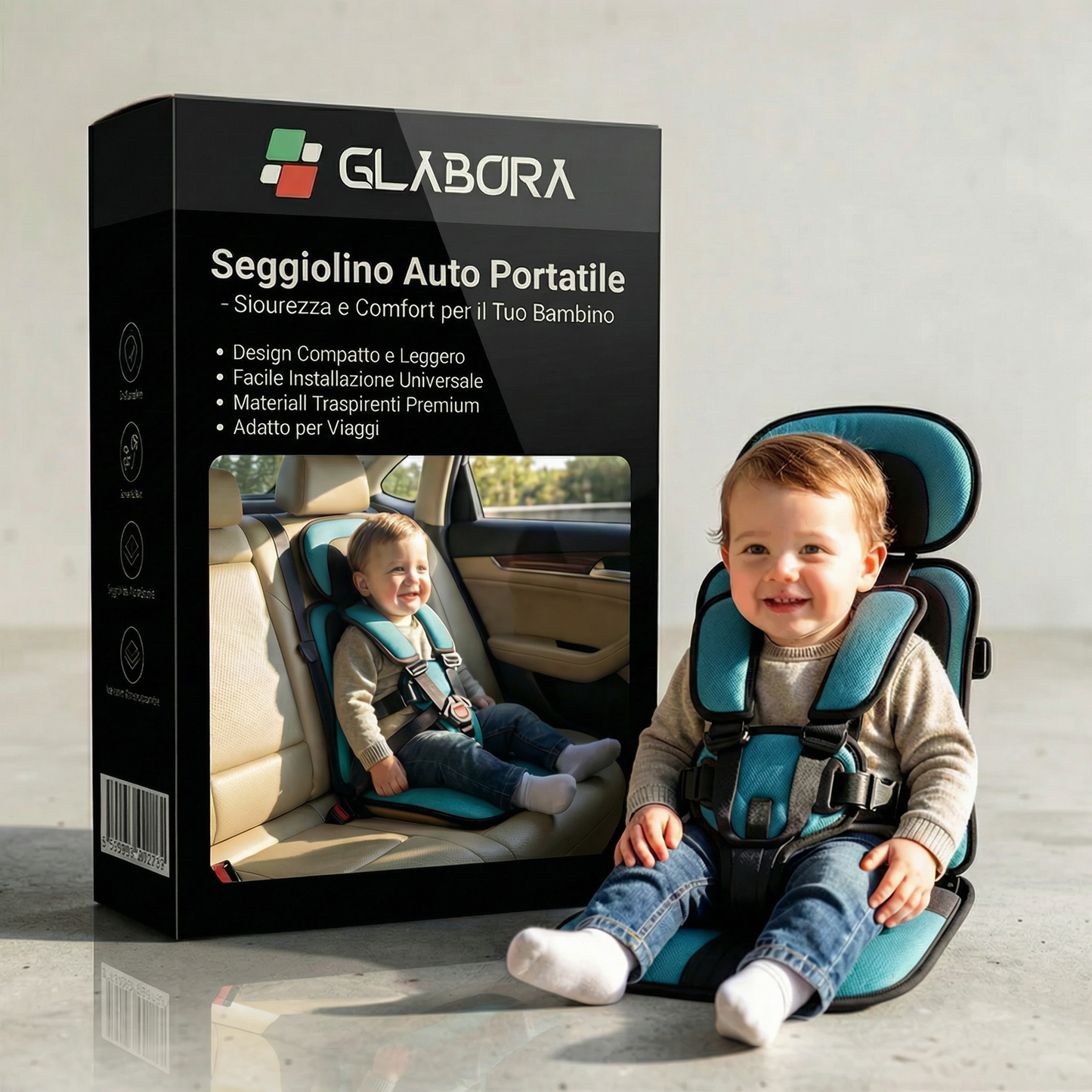 Seggiolino Da Viaggio Compatto | Leggero E Pieghevole Con Imbracatura Sicura | Comodo E Pronto Per Viaggi Con Bambini